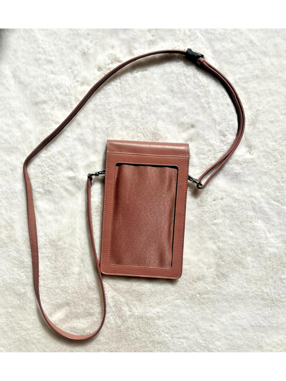 Genuine Leather Crossbody Phone Purse RFID Blocking Mauve + Clear Phone Window - Picture 2 of 6